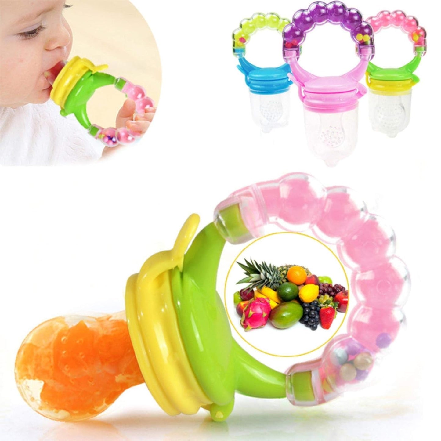 Little Bee® Organic Baby BPA-Free Silicone Nipple Food Nibbler with Rattle Handle – Safe Fruit Feeder for Infants