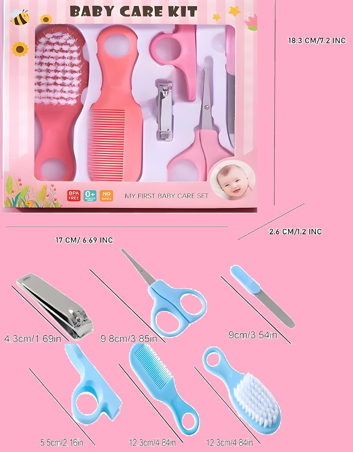 Little Bee 6-in-1 Baby Manicure & Grooming Kit – Nail and Hair Care Set for Newborns, Perfect Nursery Gift